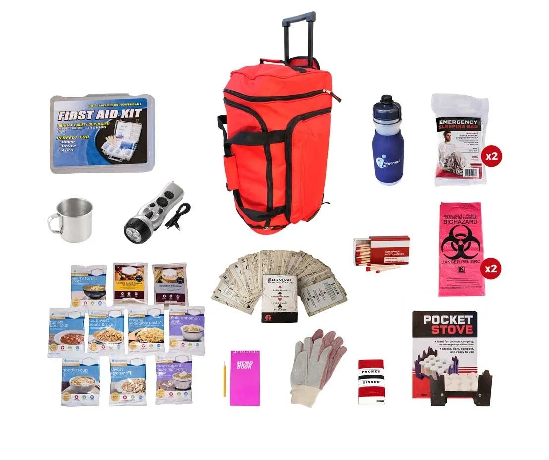 44 Meals Food Storage Survival Kit Red Wheel Bag