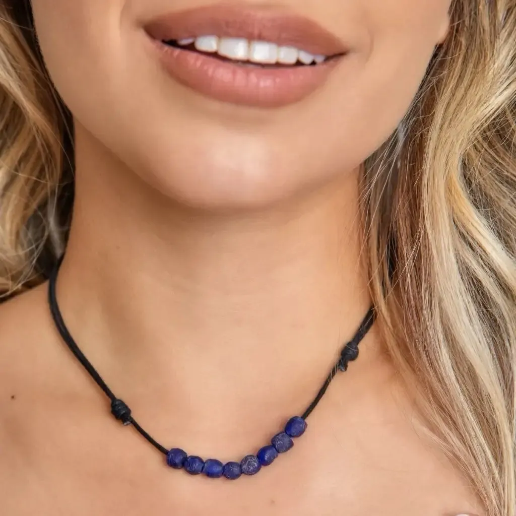 African Recycled Sea Glass Adjustable Choker | Boho Necklace
