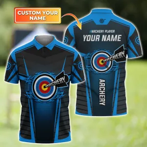 Archery (Blue Ver) Personalized Name 3D Polo Shirt - TD96