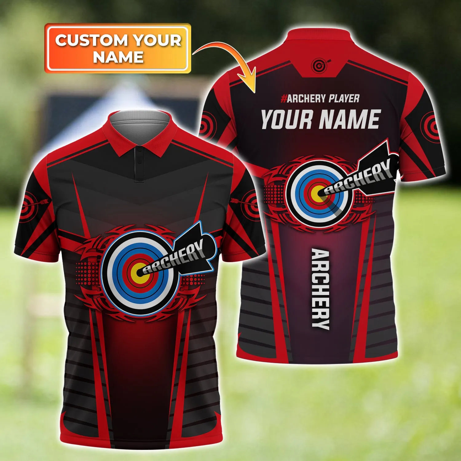 Archery (Red Ver) Personalized Name 3D Polo Shirt - TD96