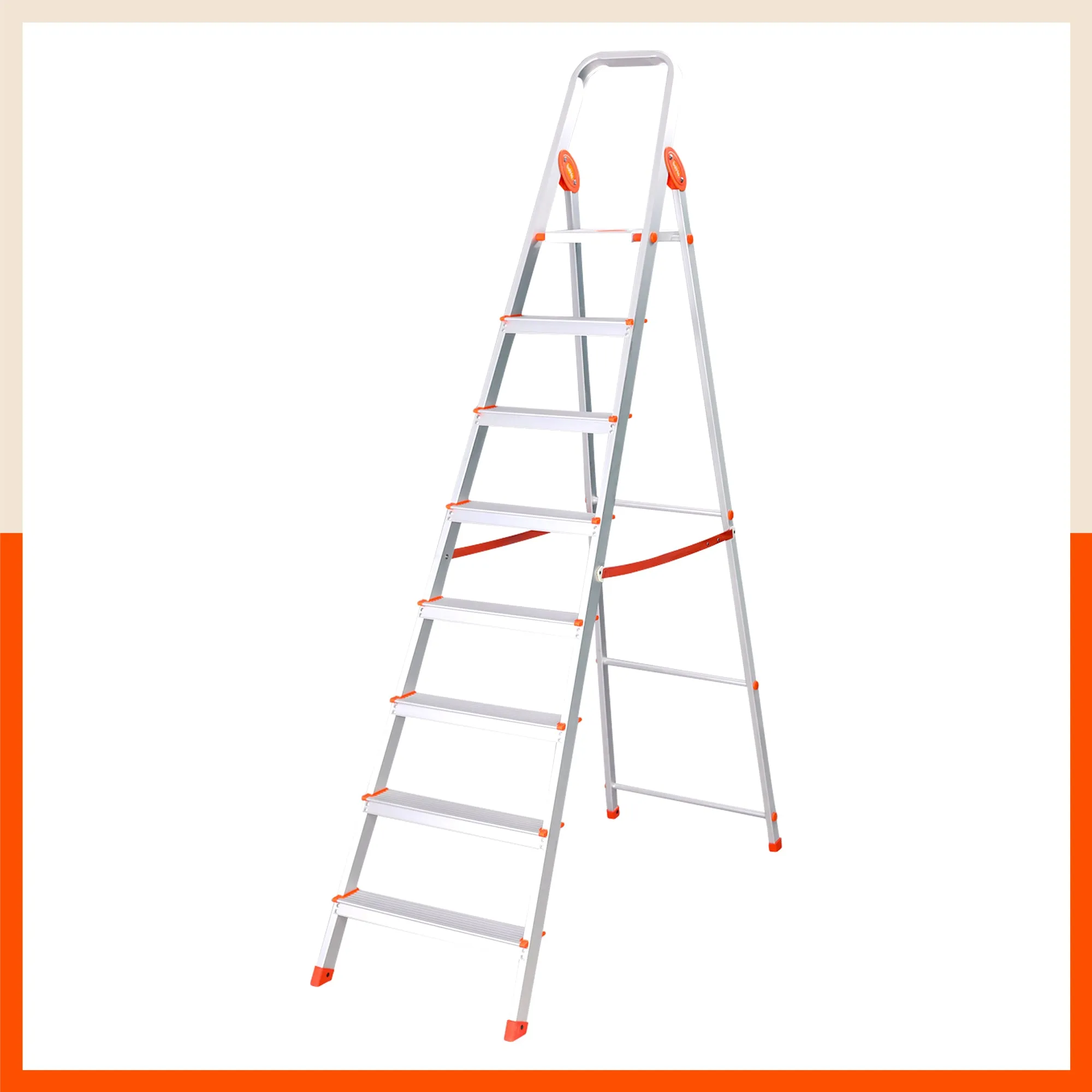 Bathla Advance 8-Step Foldable Aluminium Ladder For Home (Orange)