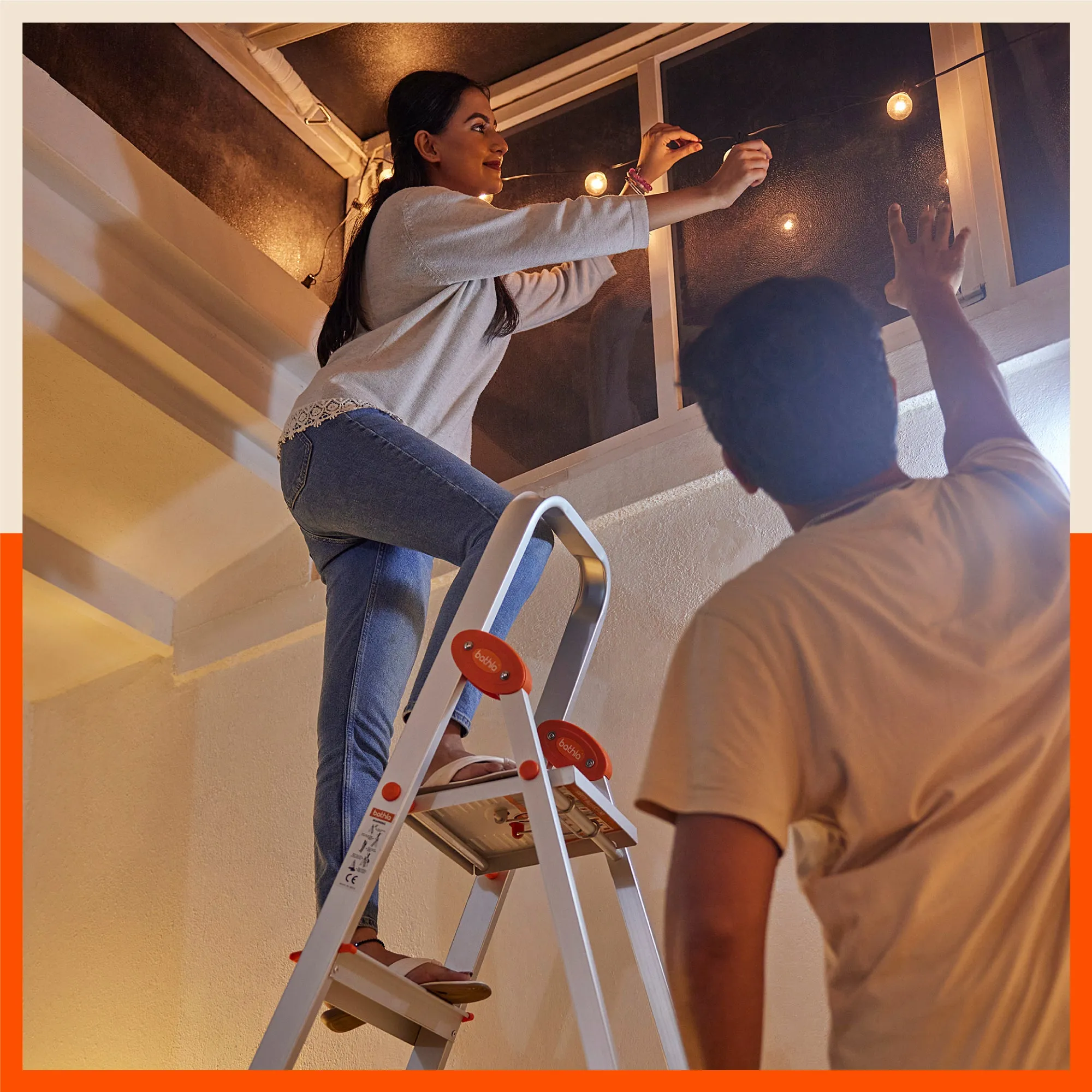 Bathla Advance 8-Step Foldable Aluminium Ladder For Home (Orange)