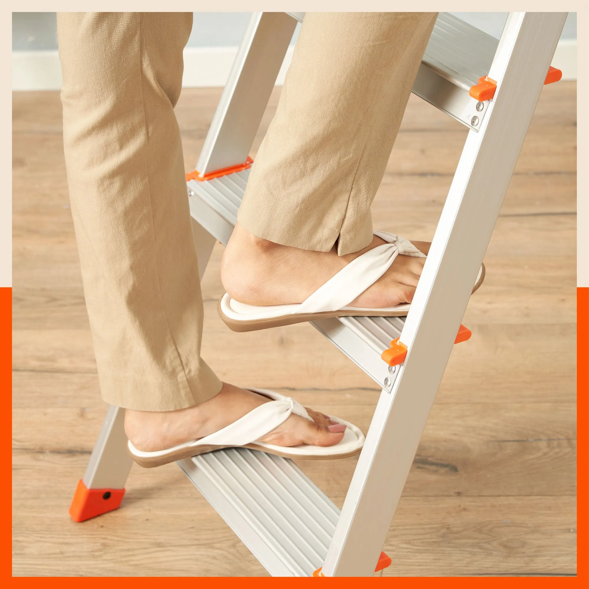 Bathla Advance 8-Step Foldable Aluminium Ladder For Home (Orange)