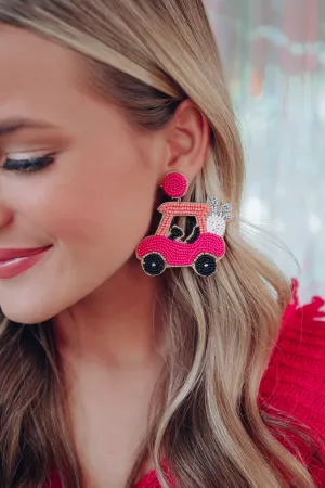 Birdie Golf Cart Beaded Earrings - Hot Pink