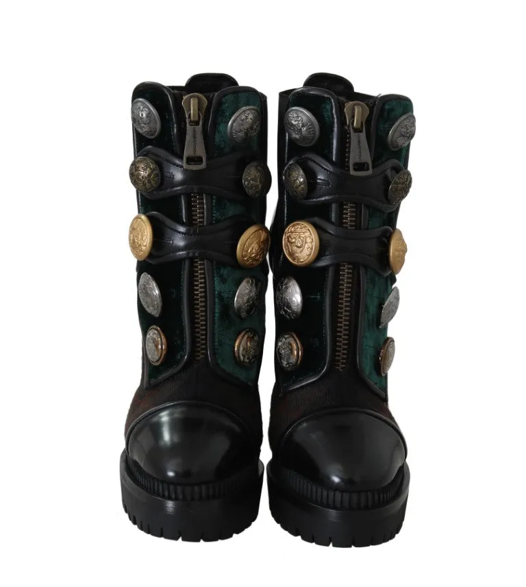 Black Green Leather Chelsea Boots