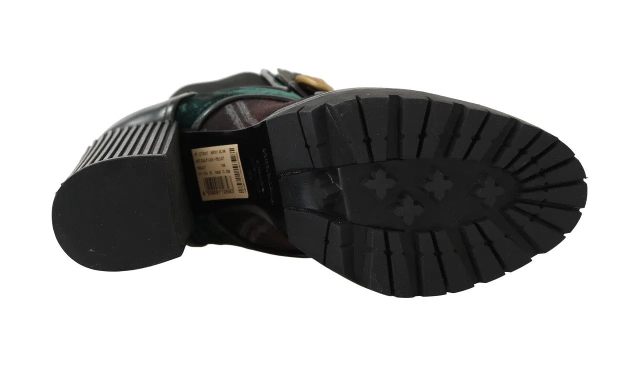 Black Green Leather Chelsea Boots