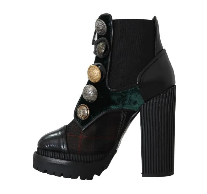 Black Green Leather Chelsea Boots