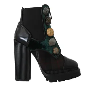 Black Green Leather Chelsea Boots