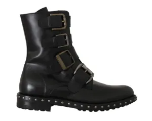 Black Leather Biker Ankle Boots