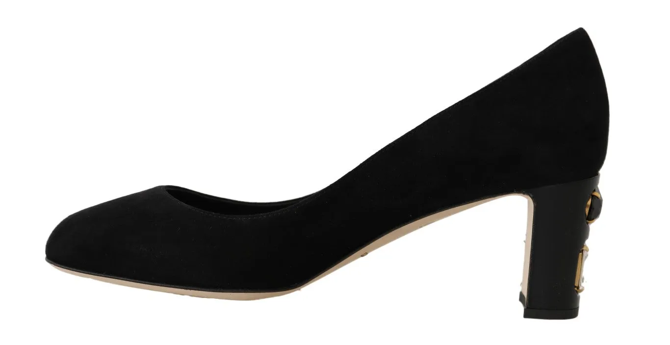 Black Suede Crystals Pumps Heels
