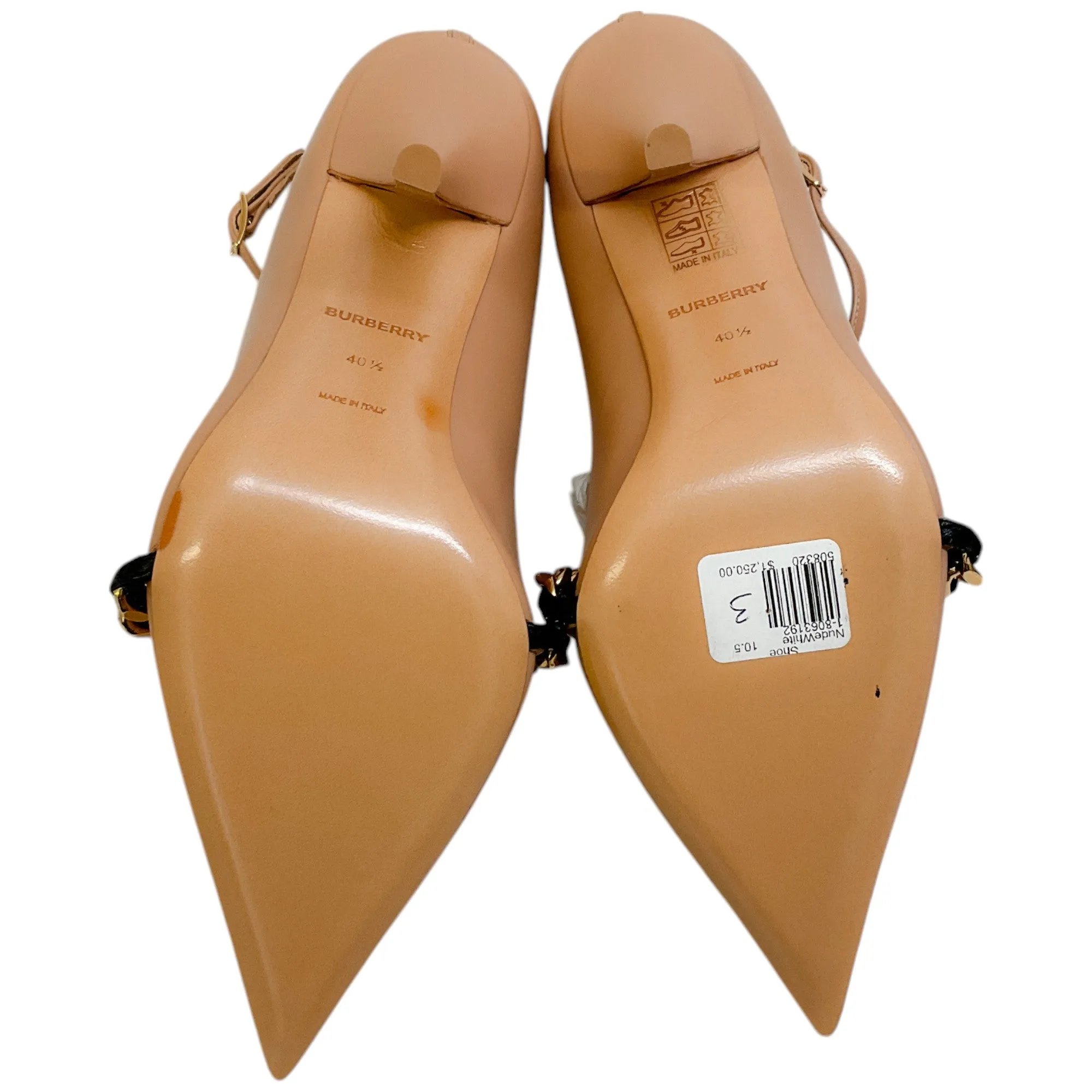Burberry Nude Leather Yara Chain Embellished T Strap Pumps