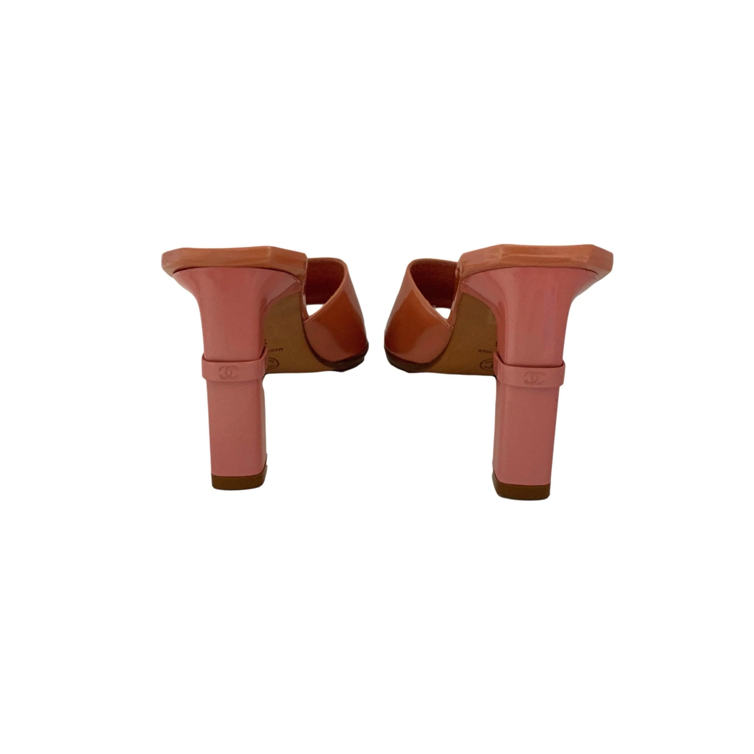 Chanel Baby Pink Logo Chunky Heels