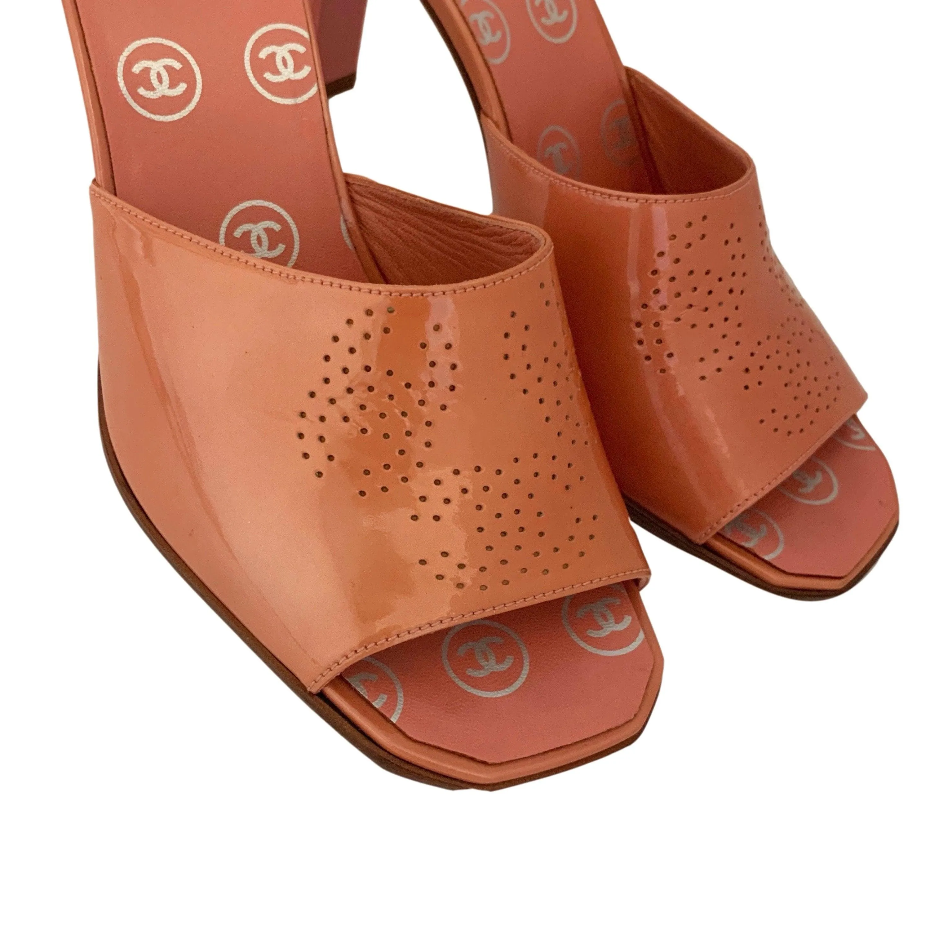 Chanel Baby Pink Logo Chunky Heels