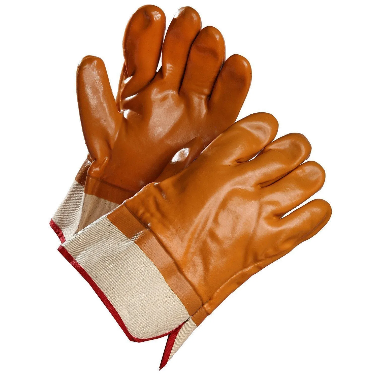 Chemical Resistant Gloves, Brown PVC Coated, Fleece Lined with Safety Cuff