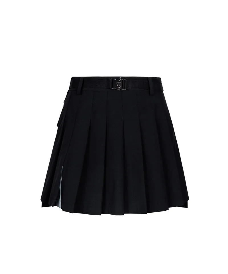 CREVE NINE: Belt Bag Pleated Skirt - Black