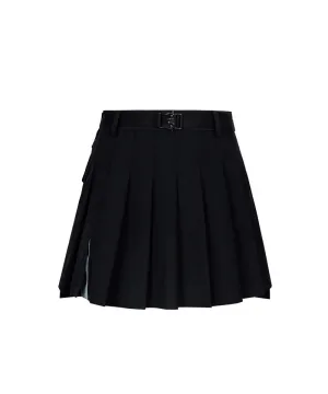 CREVE NINE: Belt Bag Pleated Skirt - Black