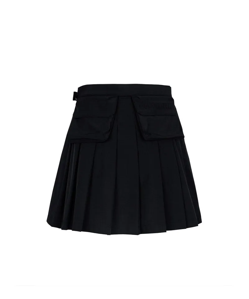 CREVE NINE: Belt Bag Pleated Skirt - Black