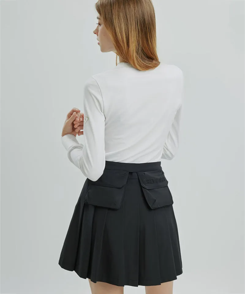 CREVE NINE: Belt Bag Pleated Skirt - Black