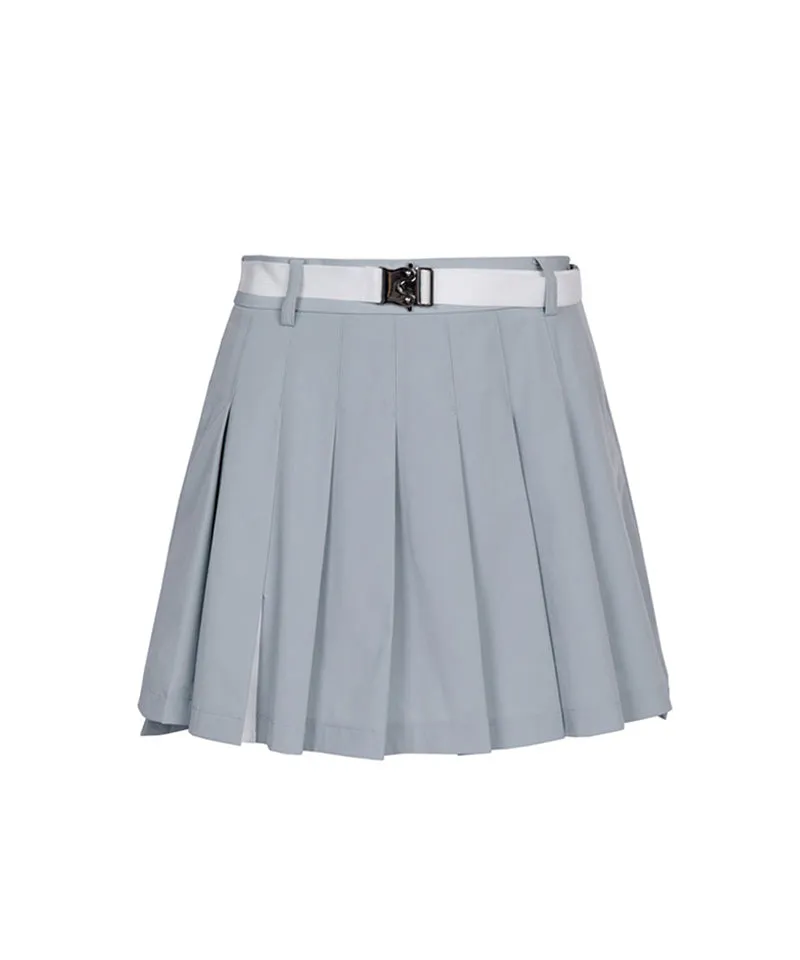 CREVE NINE: Belt Bag Pleated Skirt - Gray