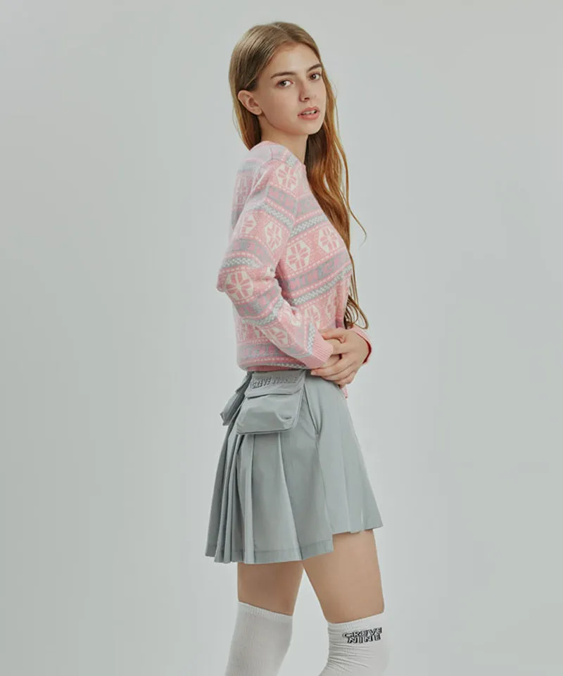 CREVE NINE: Belt Bag Pleated Skirt - Gray