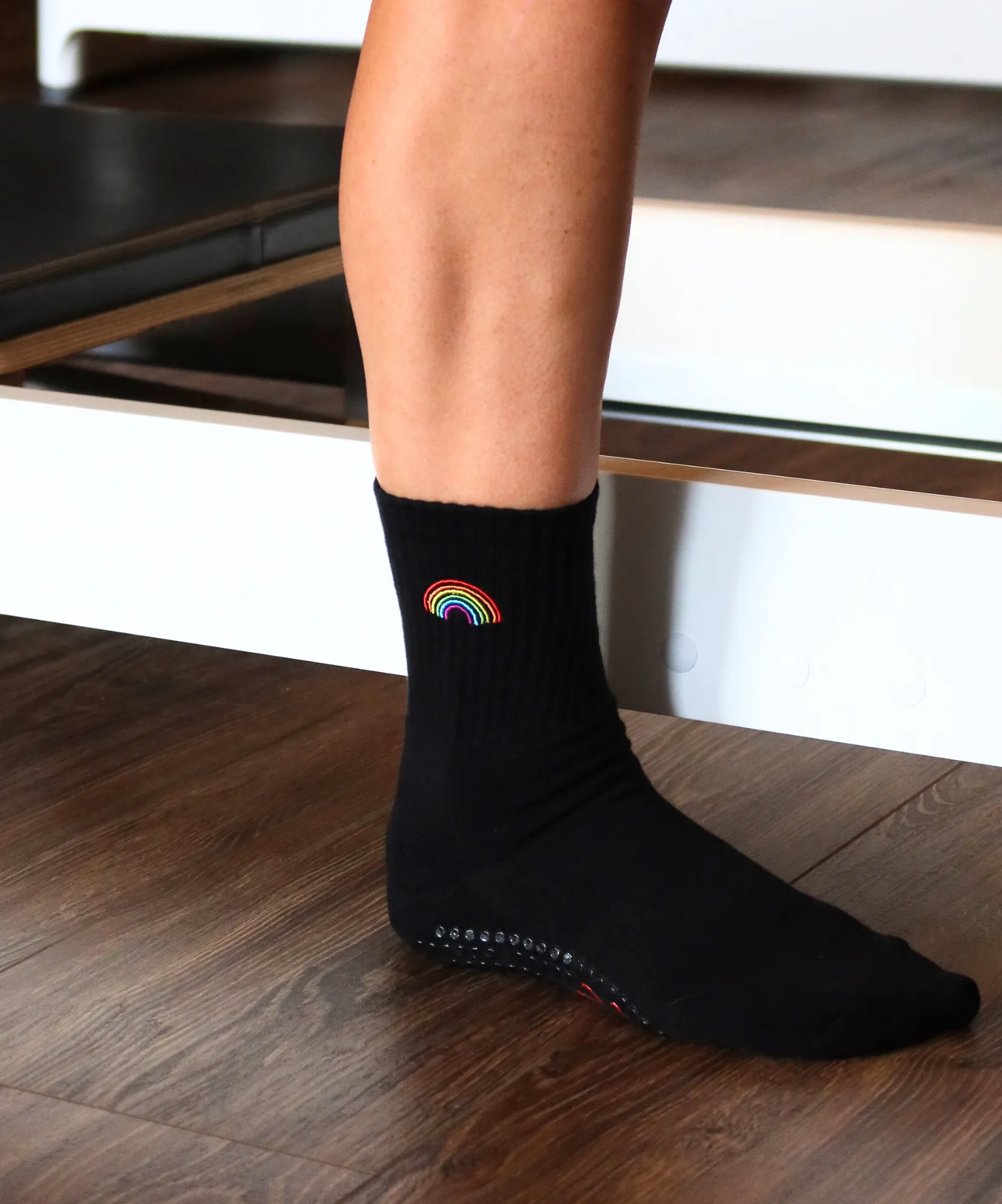 Crew Non Slip Grip Socks - Rainbow Black