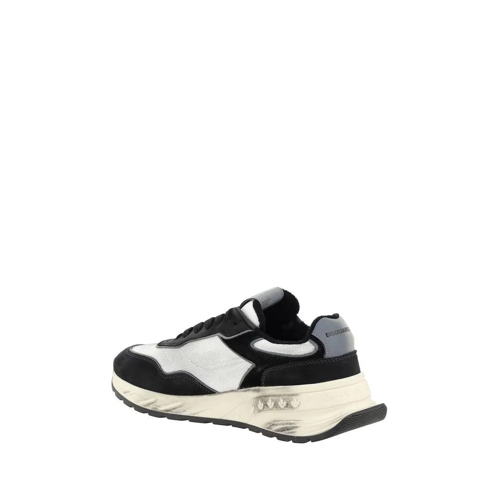 Dsquared2 Sprinter Men Black White Sneakers Leather Athletic Wedge Trainer Shoes