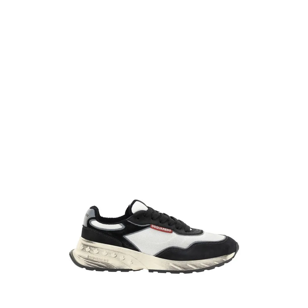 Dsquared2 Sprinter Men Black White Sneakers Leather Athletic Wedge Trainer Shoes