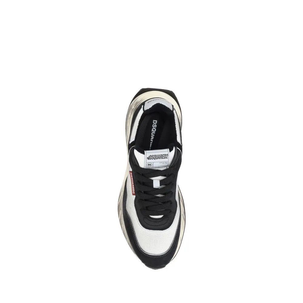 Dsquared2 Sprinter Men Black White Sneakers Leather Athletic Wedge Trainer Shoes