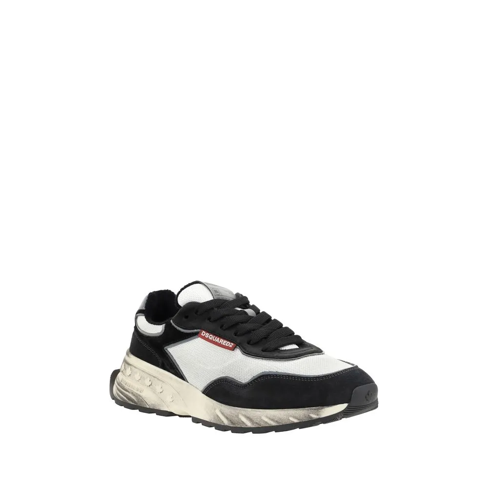Dsquared2 Sprinter Men Black White Sneakers Leather Athletic Wedge Trainer Shoes
