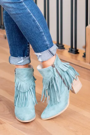 Dunes Skinny Western Fringe Zip Up Boots - Turquoise