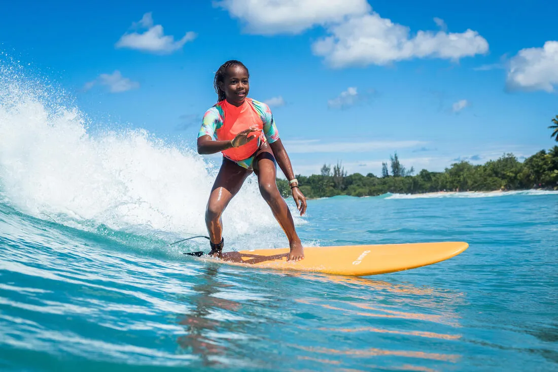 Girls’ anti-UV surfing top T-shirt 500 - CORAL