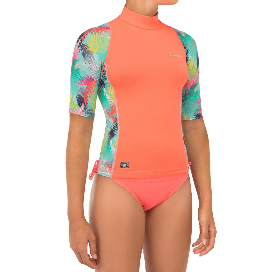Girls’ anti-UV surfing top T-shirt 500 - CORAL