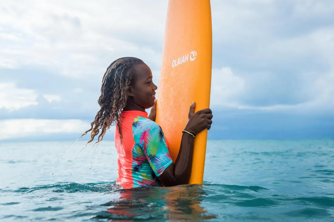 Girls’ anti-UV surfing top T-shirt 500 - CORAL
