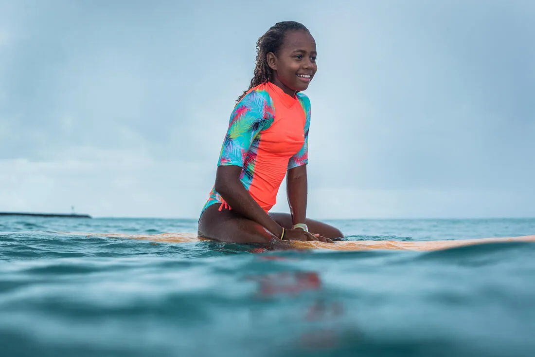 Girls’ anti-UV surfing top T-shirt 500 - CORAL