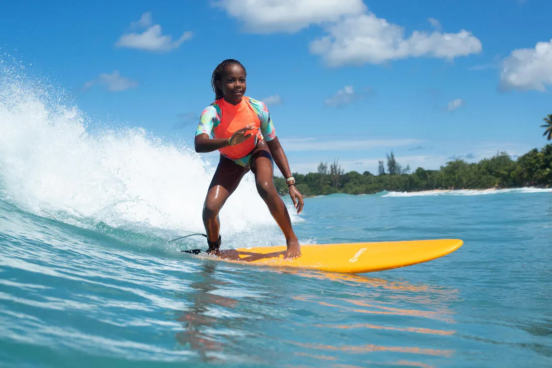 Girls’ anti-UV surfing top T-shirt 500 - CORAL