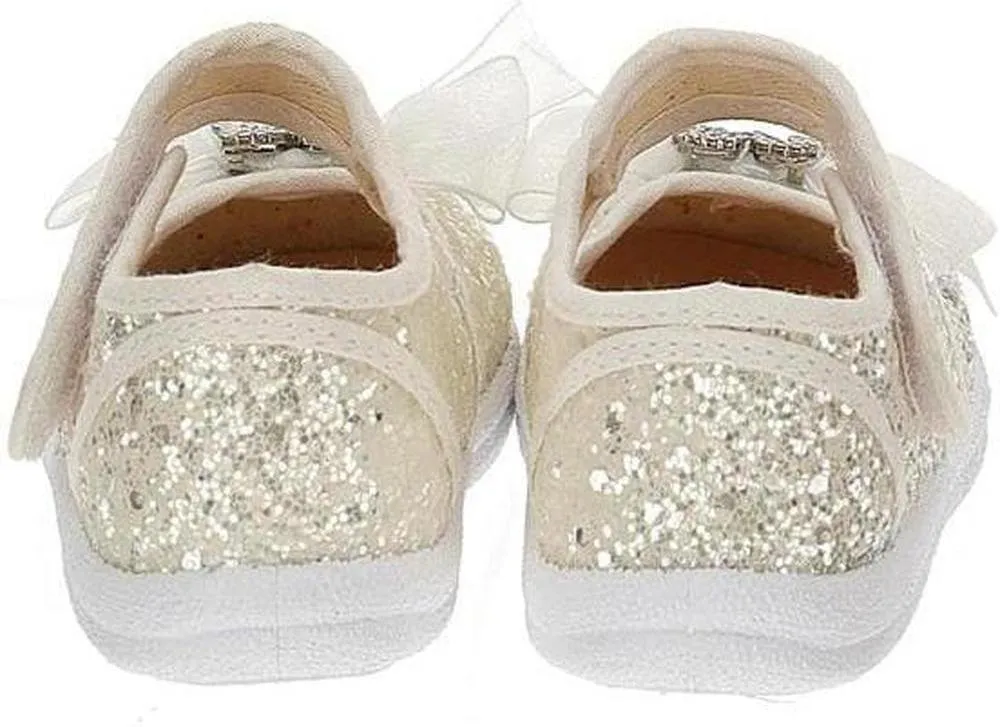Girls White Glitter Ballerina Shoes