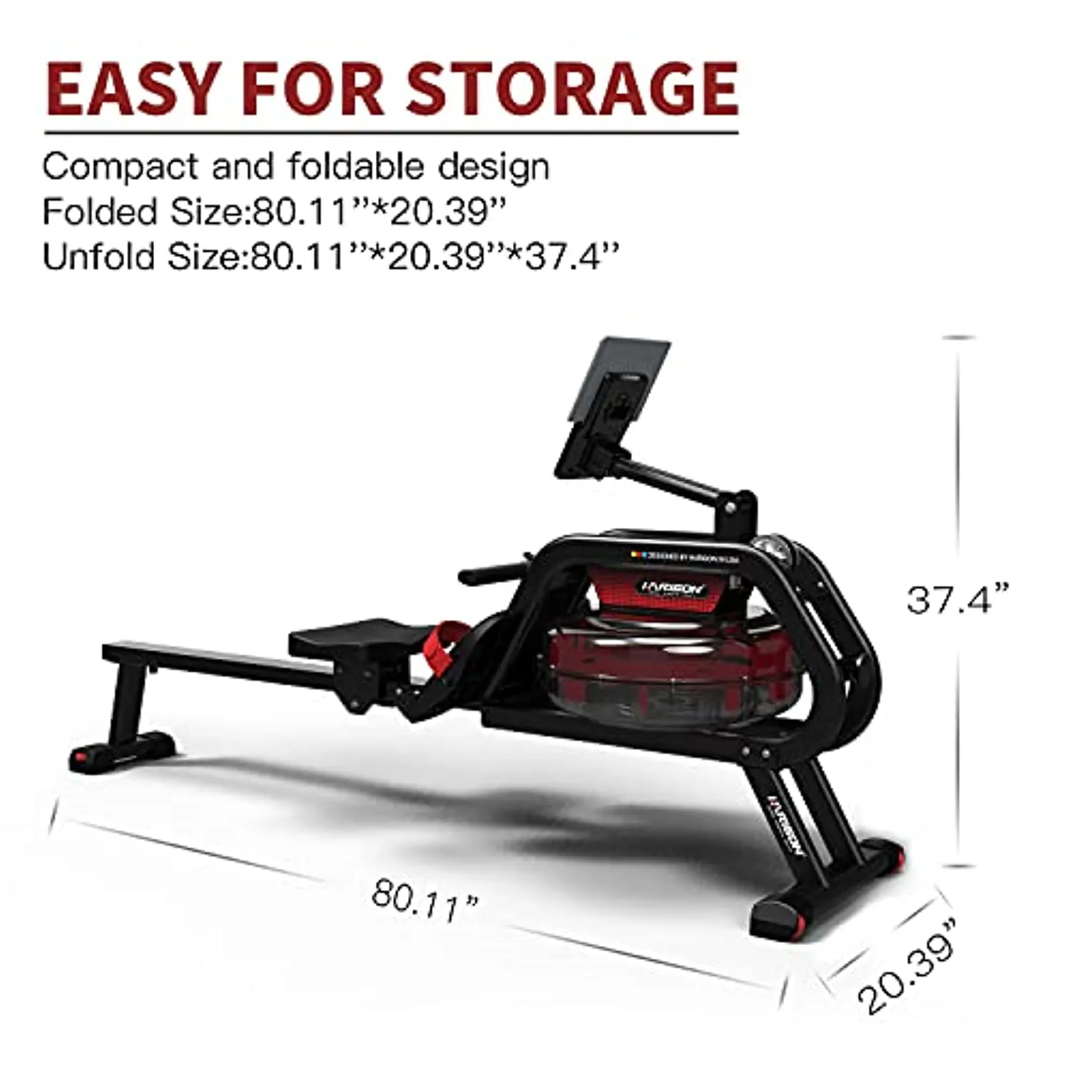 HARISON Water Rowing Machines for Home Use 330 LBS Capacity with Bluetooth APP - Foldable Water Row Machine Exercise Equipment with LCD Display and Tablet Holder for Home Gym