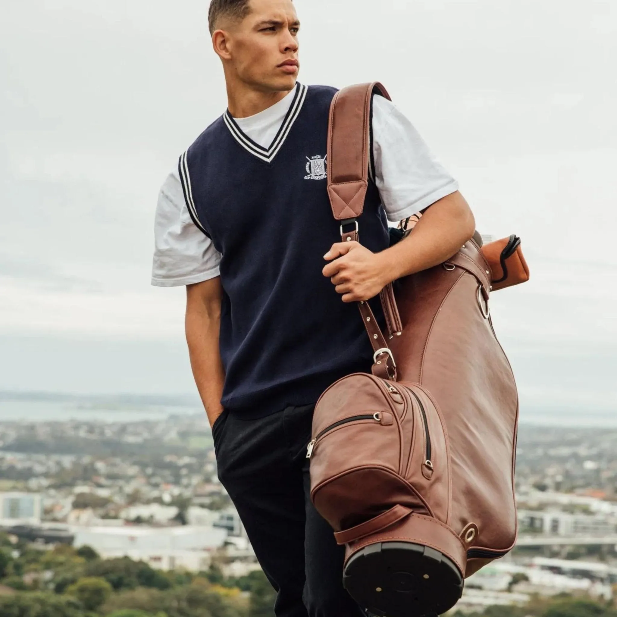 Heritage Brown Leather Golf Bag - Cart