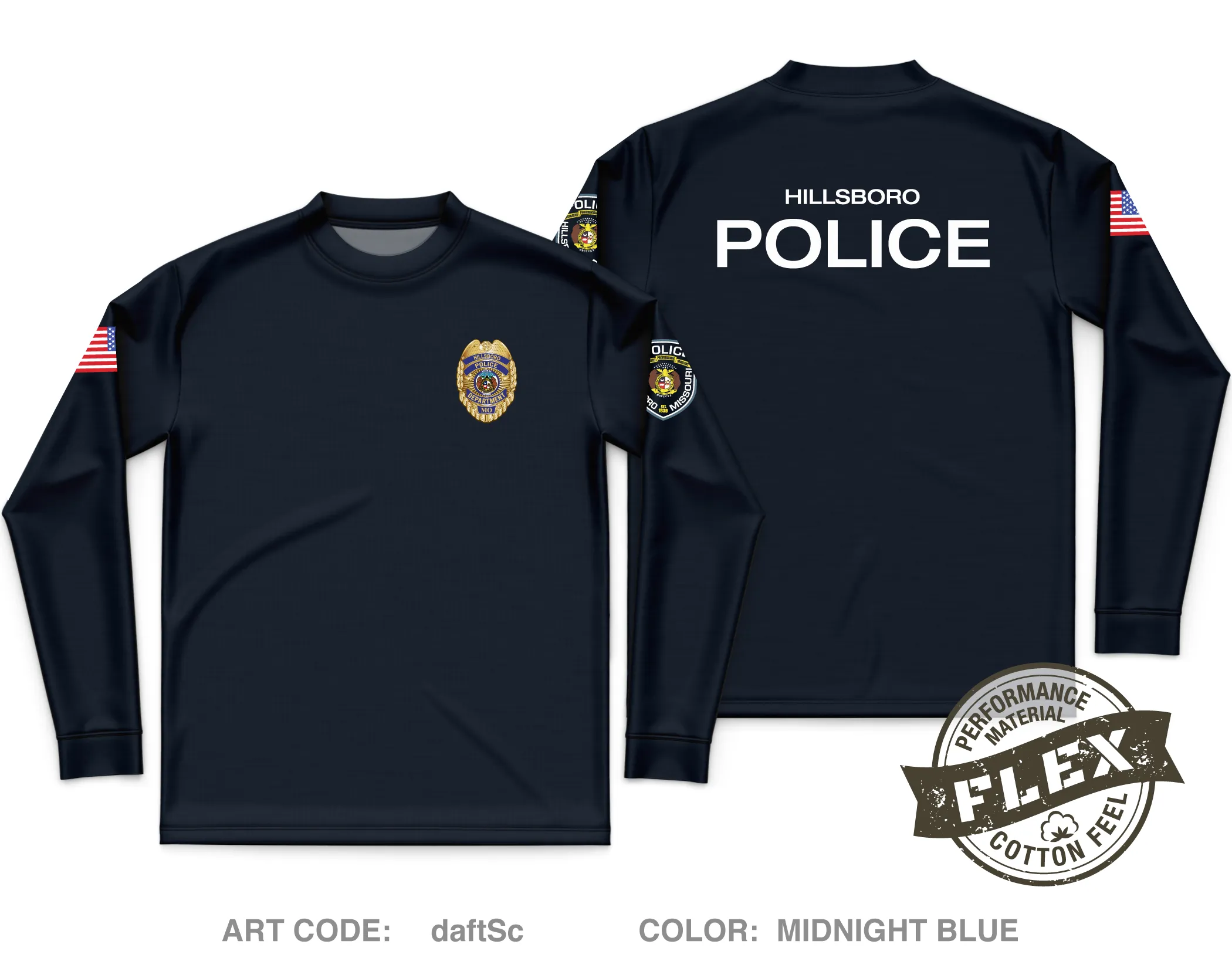 Hillsboro Police Department Core Men's LS Flex Performance Tee - daftSc