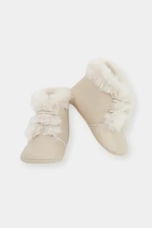 Leather Fur Trim Soft Sole Boots