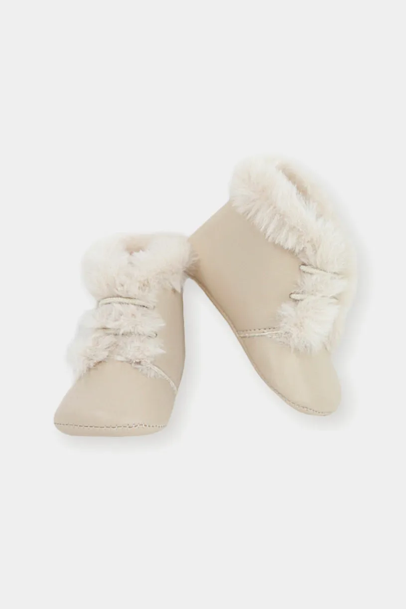 Leather Fur Trim Soft Sole Boots