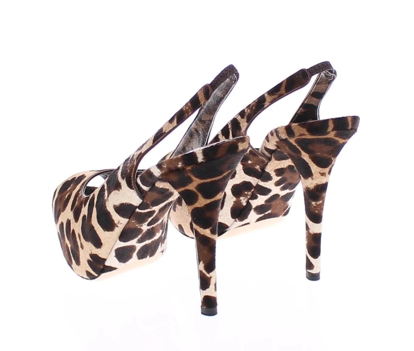 Leopard Pony Hair Open Toe Slingbacks Shoes