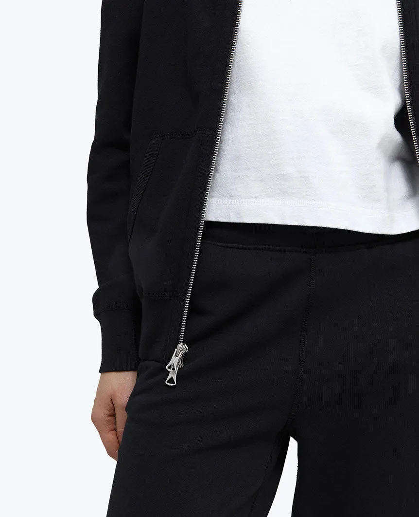 Lightweight Terry Full Zip Hoodie Black Womens