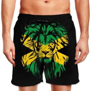 Lion On Jamaica Flag Men's Beach Short