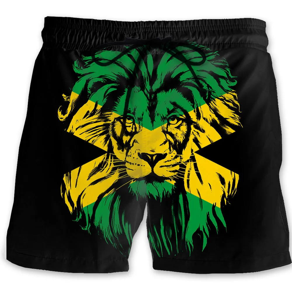 Lion On Jamaica Flag Men's Beach Short