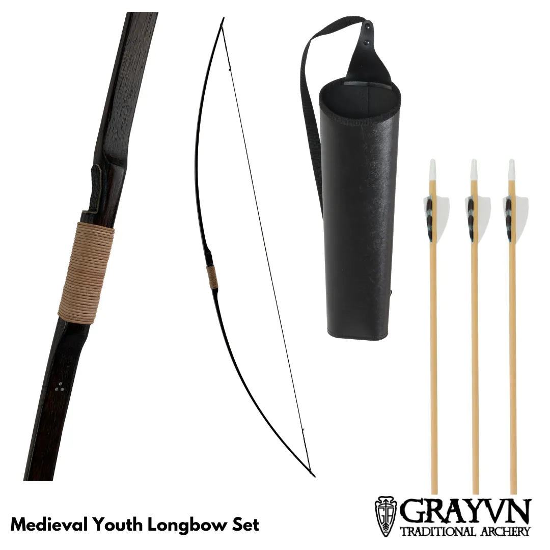 Medieval Youth Longbow plus Quiver and Arrows