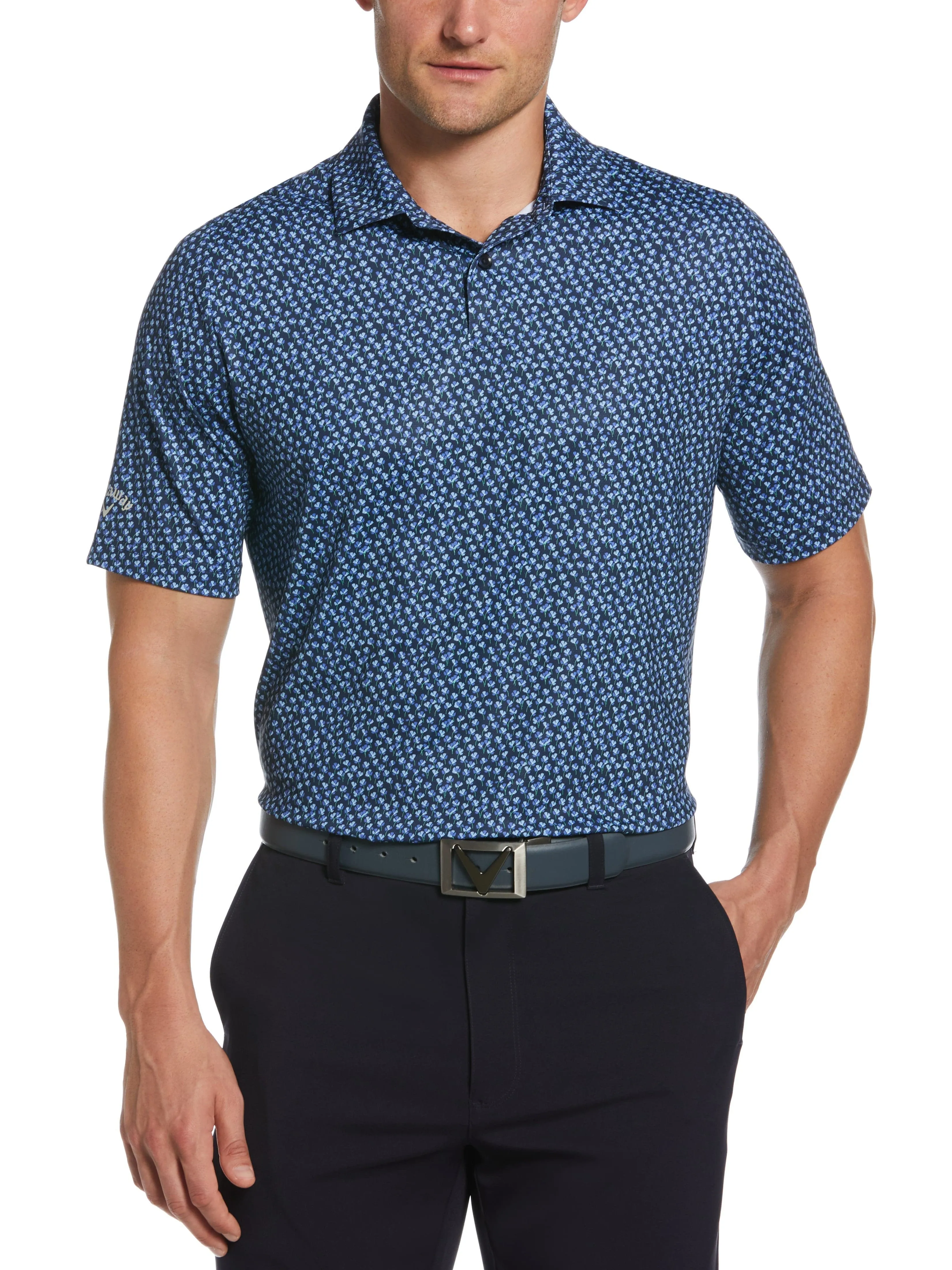 Mens Micro Floral Print Golf Polo