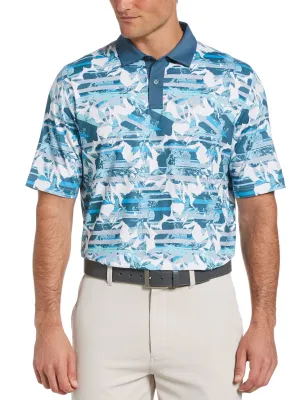 Mens Structured Floral Print Polo