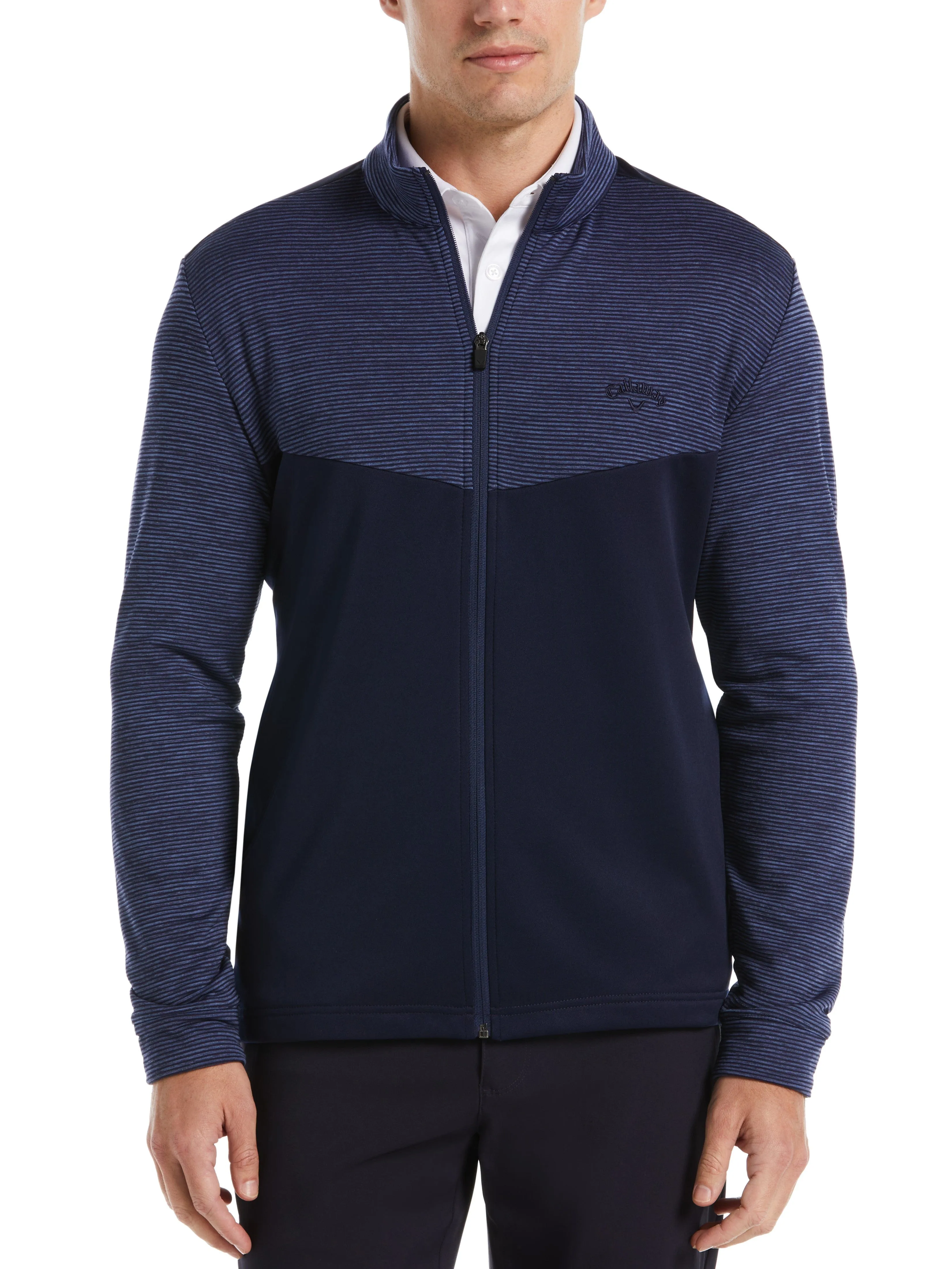 Mens Textured Block Full Zip Golf Sweater