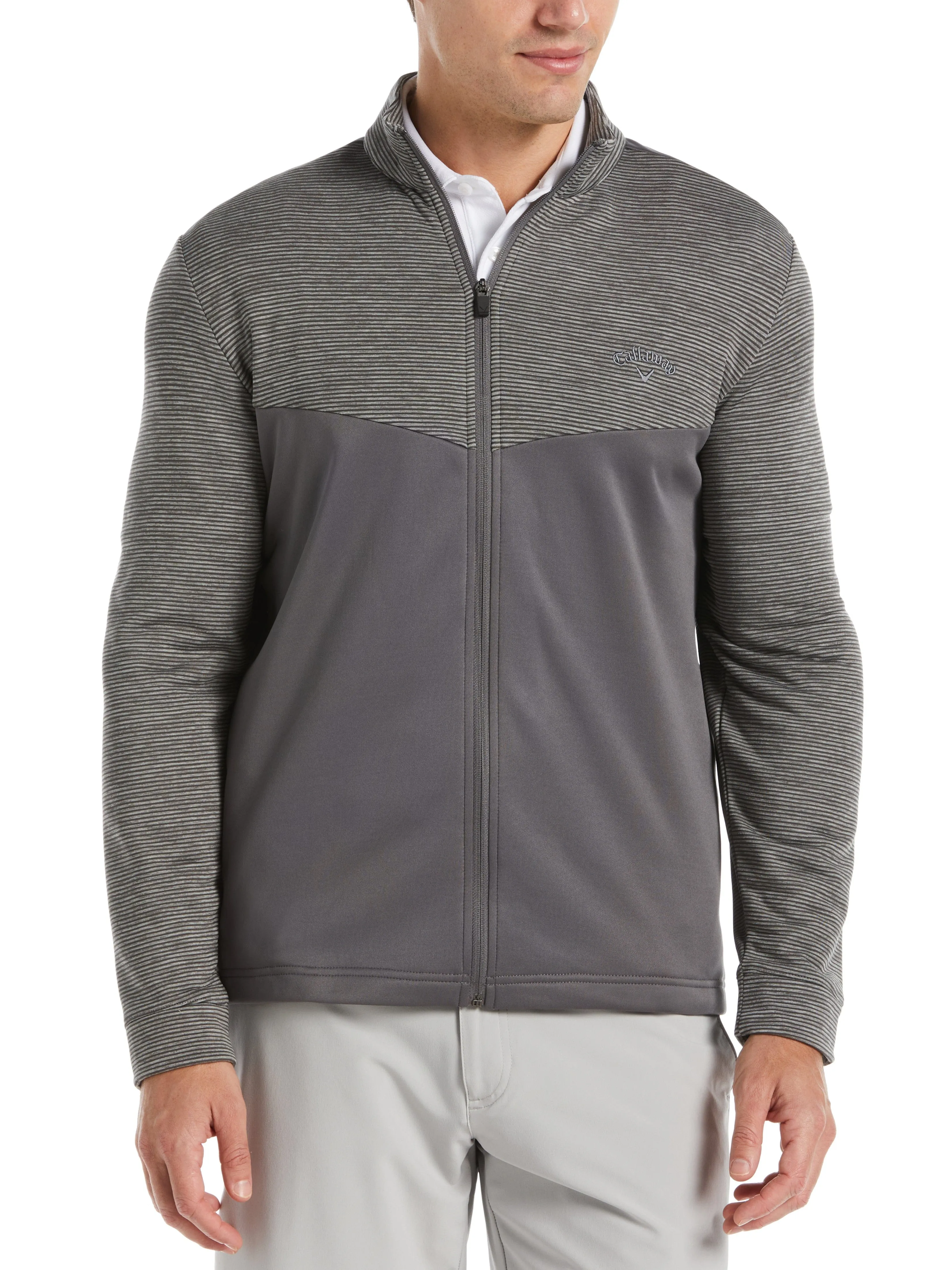 Mens Textured Block Full Zip Golf Sweater